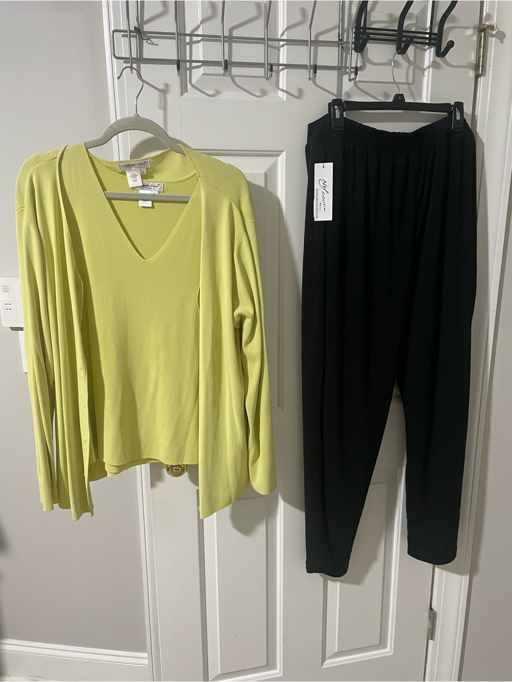 Green V-Neck Knit Top and Cardigan Set coldwater creek 1x ny collection pants